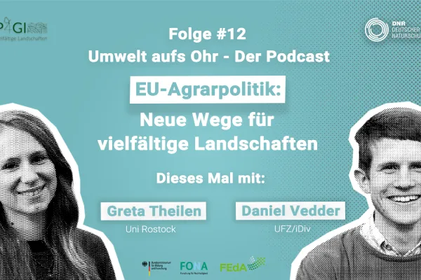 Sharepic mit den Fotos der beiden Interviewten vom Podcast zum CAPgGI-Projekt: EU-Agrarpolitik: Neue Wege für vielfältige Landschaften